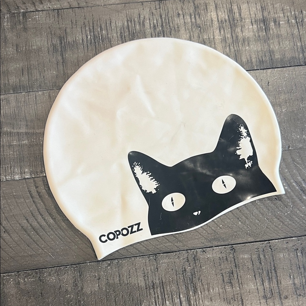 Women's Swim Cap - Black and White Cat Design